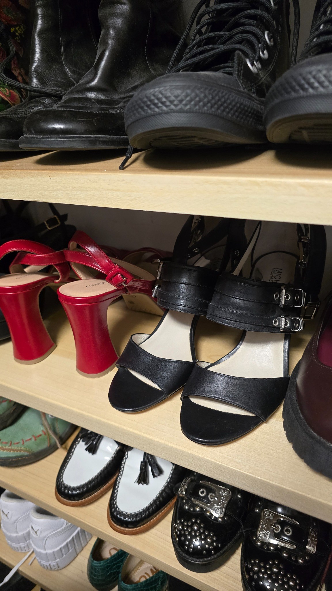Custom wooden shoe shelving